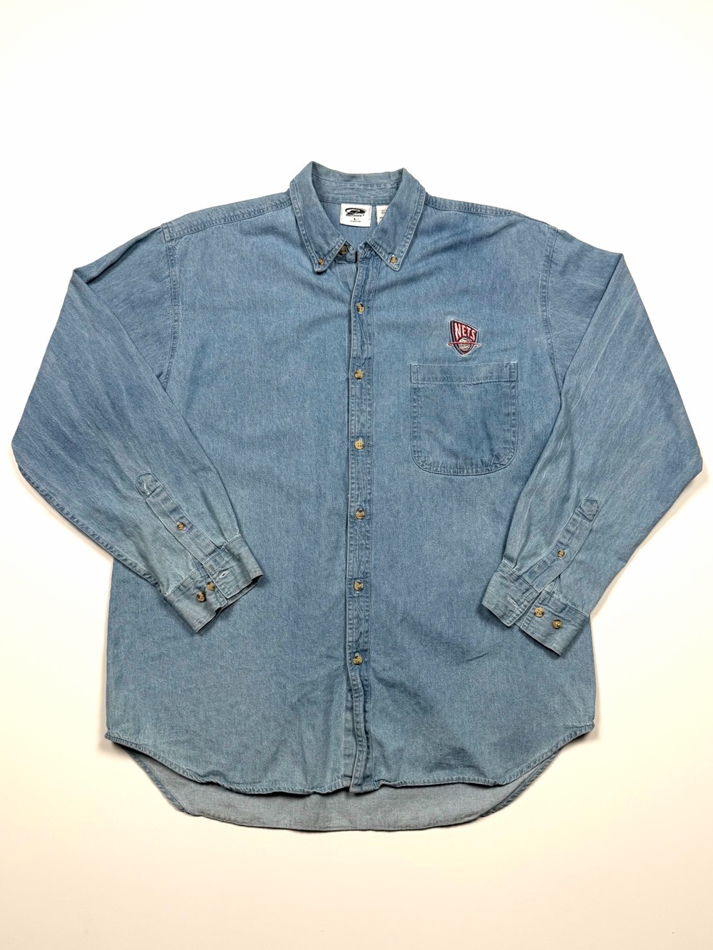 Vintage 1998 Pro Edge New Jersey Nets Denim Button Down Shirt L